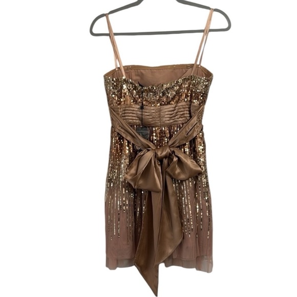 BCBGMAXAZRIA NWT Women’s Size 4 Mini Sequin Brown/Gold Cocktail Dress - Picture 3 of 5